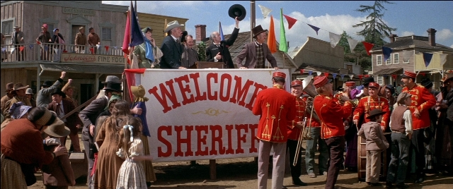 Wide shot frame from Blazing Saddles — standing, person, human face