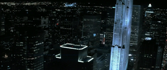 Wide shot frame from Blade — night, tower, skyscraper