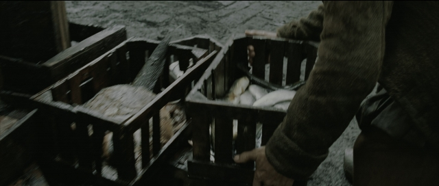 Wide shot frame from Perfume: The Story of a Murderer — standing, hand, bird