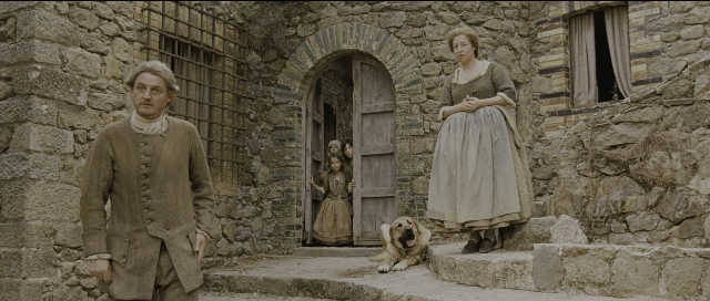 Wide shot frame from Perfume: The Story of a Murderer — standing, dog, coat