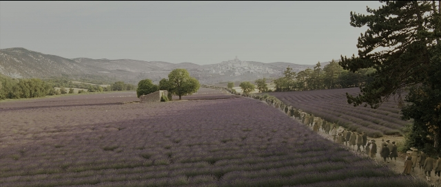 Wide shot frame from Perfume: The Story of a Murderer — walking, lavender, person
