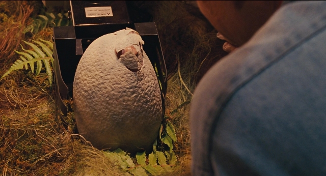 Wide shot frame from Jurassic Park — bed, hand, face