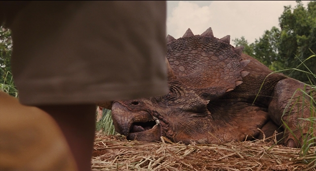 Frame from Jurassic Park — bed, animal, hand