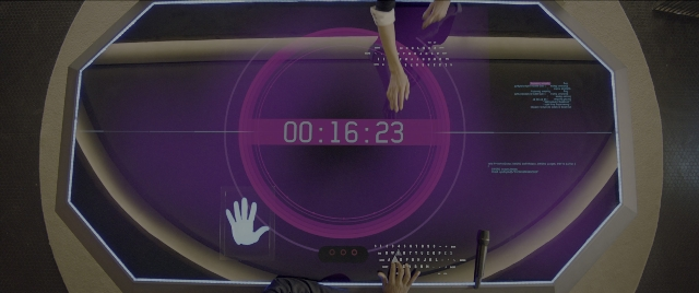 Wide shot frame from Kingsman: The Secret Service — digital clock