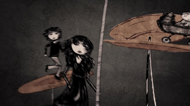 Wide shot frame from A Series of Unfortunate Events — sitting, standing, walking