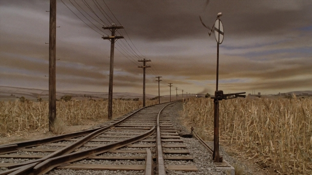 Frame from A Series of Unfortunate Events — train, running, street light