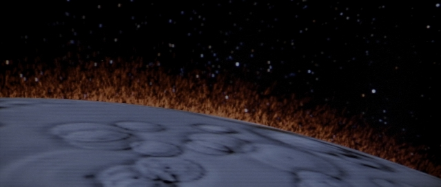 Wide shot frame from Star Trek III: The Search for Spock — night, surfboard, human face