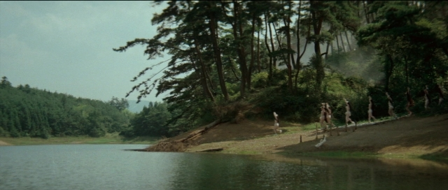 Wide shot frame from Kyôfu kikei ningen: Edogawa Rampo zenshû — water, bird, person