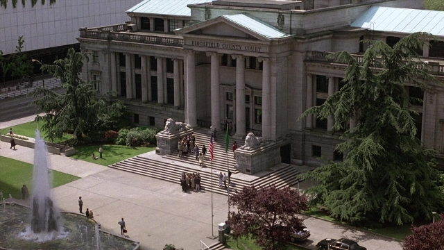 Frame from The Accused — walking, water, bird