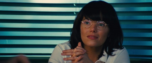 Medium shot frame from Battle of the Sexes — sitting, hand, face