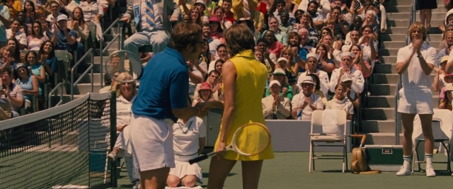 Medium shot frame from Battle of the Sexes — dress, shirt, person