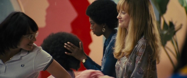 Frame from Battle of the Sexes — room, dialogue, hand