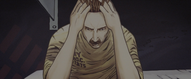 Wide shot frame from Kick-Ass — sitting, bed, shirt