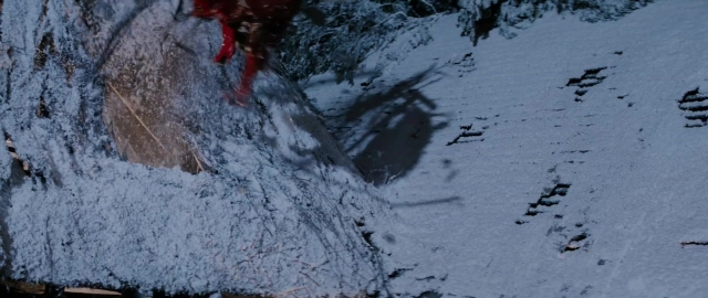 Frame from 101 Dalmatians — walking, snow, person