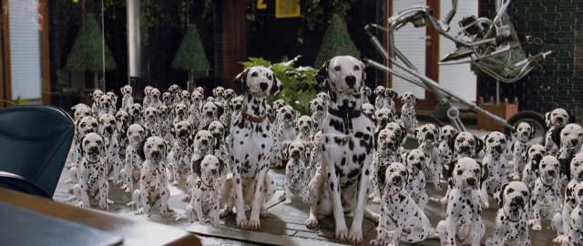 Wide shot frame from 101 Dalmatians — sitting, dog, chair