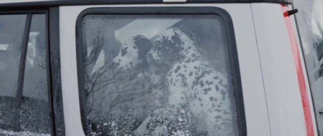 Wide shot frame from 101 Dalmatians — glass, snow, window