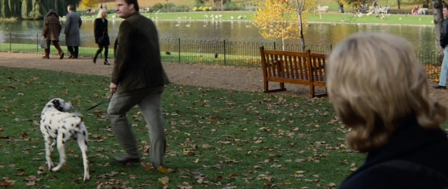 Wide shot frame from 101 Dalmatians — walking, dog, water