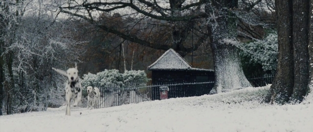 Frame from 101 Dalmatians — standing, dog, house