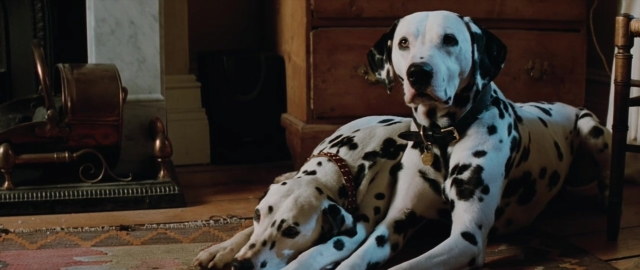 Wide shot frame from 101 Dalmatians — room, dog, chair