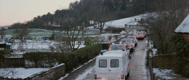 Frame from 101 Dalmatians — street, van, snow