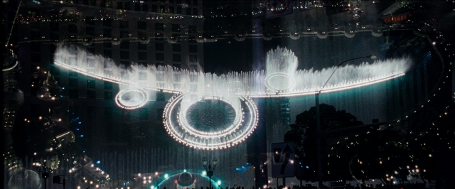 Wide shot frame from The Hangover — night, fountain