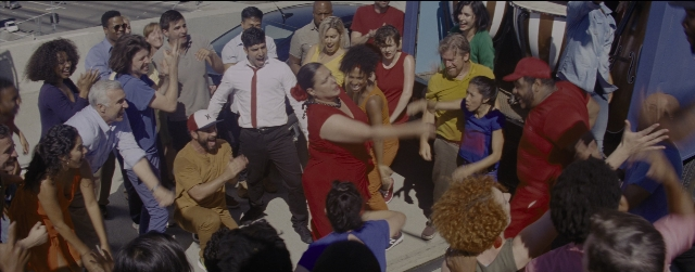 Wide shot frame from La La Land — tie, shirt, water
