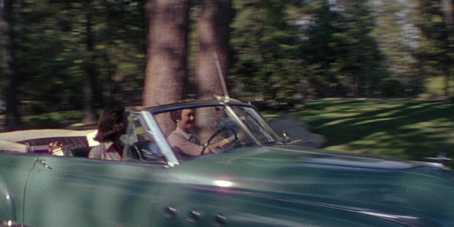 Wide shot frame from Magnificent Obsession — sitting, car, forest