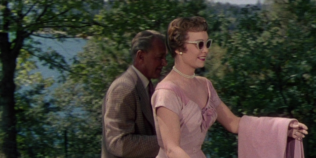 Wide shot frame from Magnificent Obsession — standing, hand, suit