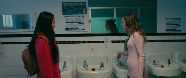 Wide shot frame from To All the Boys I've Loved Before — standing, dialogue, mirror