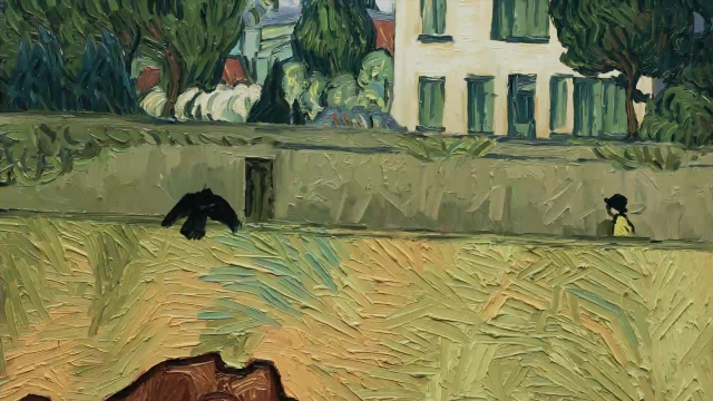 Frame from Loving Vincent — walking, bird, person
