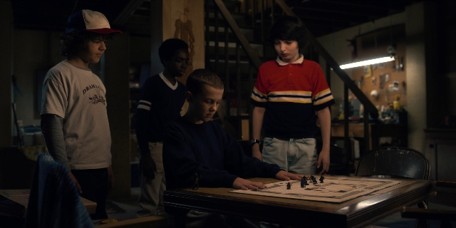Medium shot frame from Stranger Things — sitting, standing, room