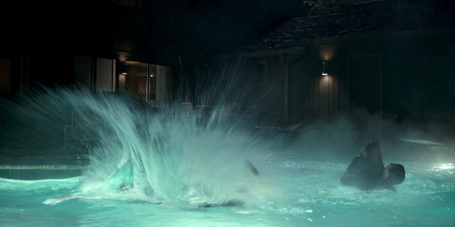 Frame from Stranger Things — night, water, fountain