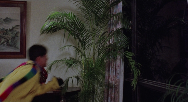 Wide shot frame from Fei lung mang jeung — standing, room, hand