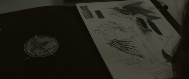 Medium shot frame from The Hunger Games: Mockingjay - Part 1 — table, hand, bird