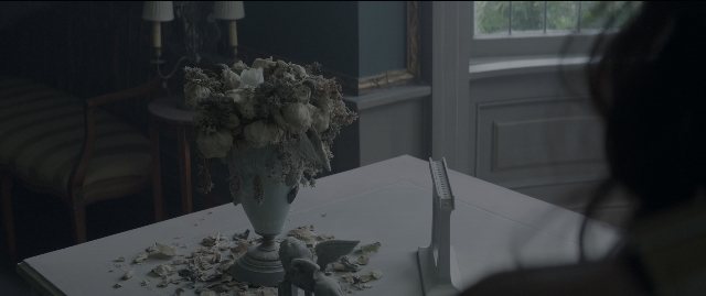 Wide shot frame from The Hunger Games: Mockingjay - Part 1 — table, furniture, bird