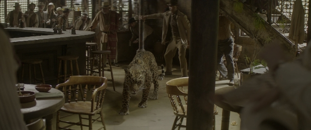 Wide shot frame from Jungle Cruise — standing, walking, room