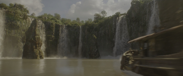 Wide shot frame from Jungle Cruise — water, boat, fountain