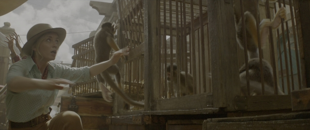 Wide shot frame from Jungle Cruise — sitting, standing, monkey
