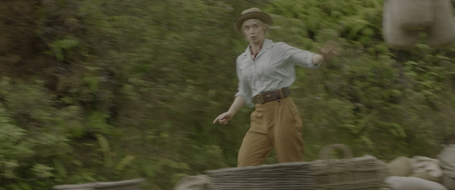 Wide shot frame from Jungle Cruise — standing, hat, hand