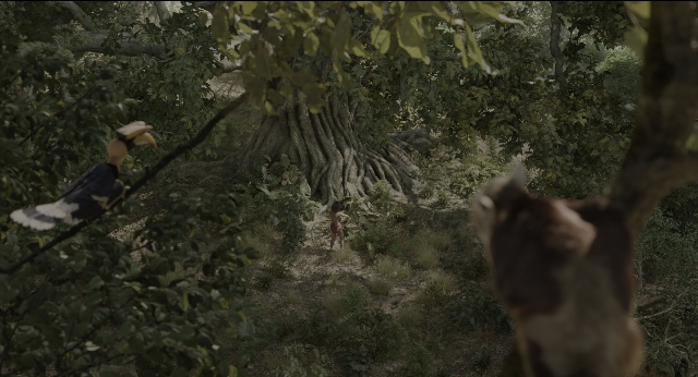 Wide shot frame from The Jungle Book — walking, animal, bird
