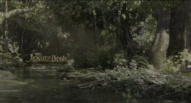 Wide shot frame from The Jungle Book — book, water, bird