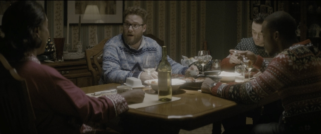Wide shot frame from The Night Before — sitting, room, table