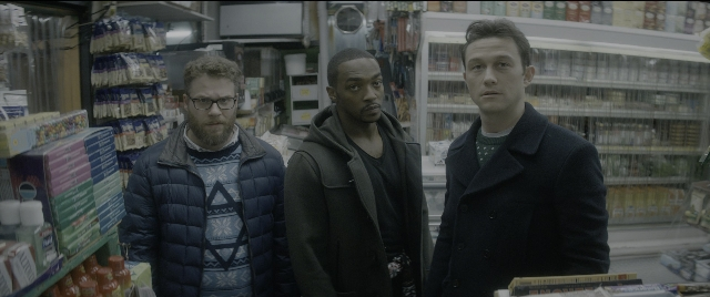 Wide shot frame from The Night Before — standing, dialogue, face