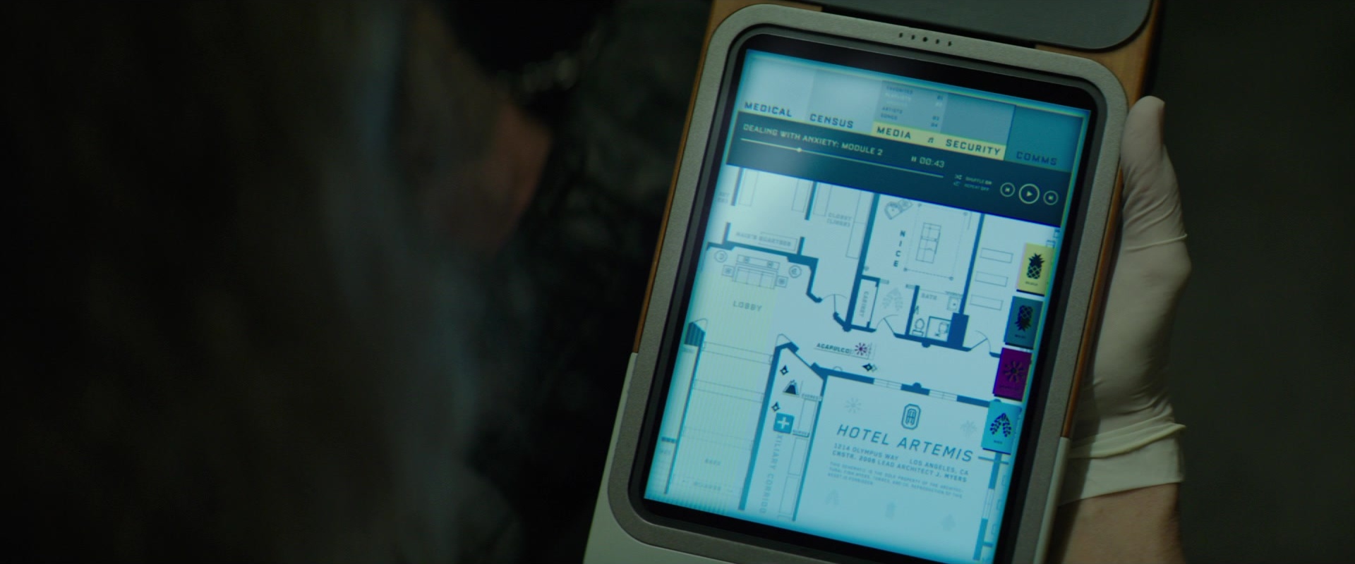 Hotel Artemis (2018), wide, 2.40:1 — film still