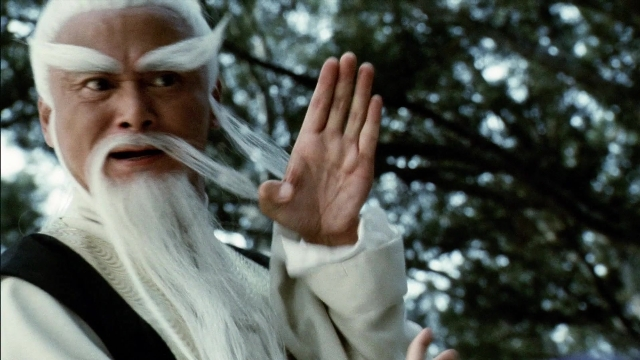 Wide shot frame from Kill Bill: Vol. 2 — standing, hand, beard