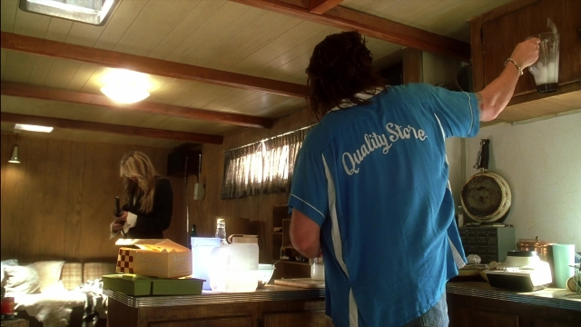 Wide shot frame from Kill Bill: Vol. 2 — standing, room, kitchen