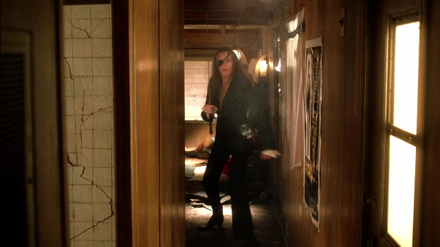 Wide shot frame from Kill Bill: Vol. 2 — standing, room, door