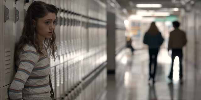 Wide shot frame from Stranger Things — standing, walking, face
