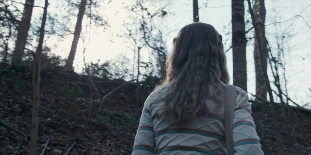 Wide shot frame from Stranger Things — standing, hair, person