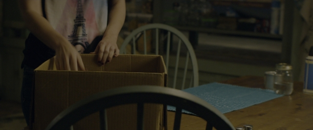 Wide shot frame from 10 Cloverfield Lane — room, table, shirt